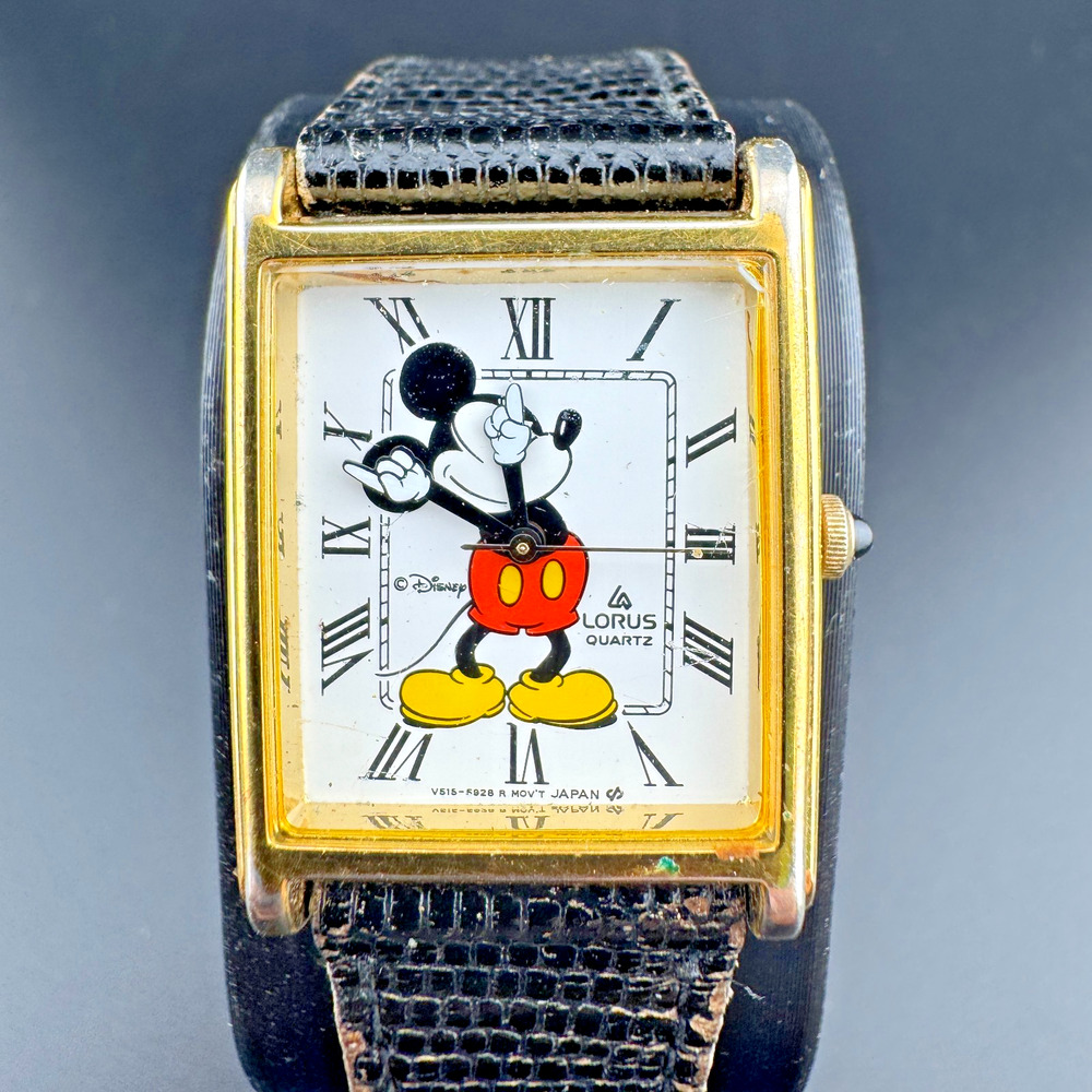 Vintage Lorus Quartz Disney Mickey Mouse Watch – Rectangular Gold Tone – Japan